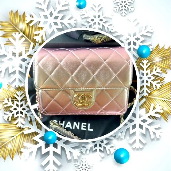 AUTHENTIC CHANEL Like a Wallet Flap Pink & Gold Metallic Limited Ed.Chain Bagπ¦ - Picture 1 of 10